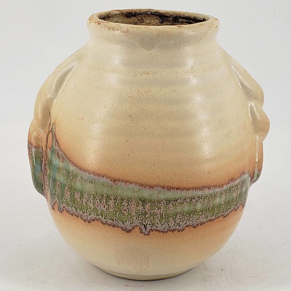 Mid century boho style Studio art small ceramic bud vase w rope style handles - Picture 1 of 5